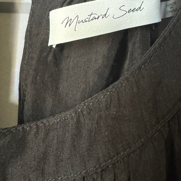 Mustard Seed Size Medium Mid Sleeve Tiered Mini Dress Round Collar - Picture 2 of 4